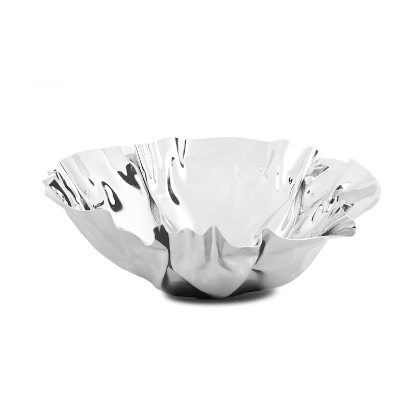 12.5" Round Stainless Steel Wavy Design Serving Bowl Bed Bath